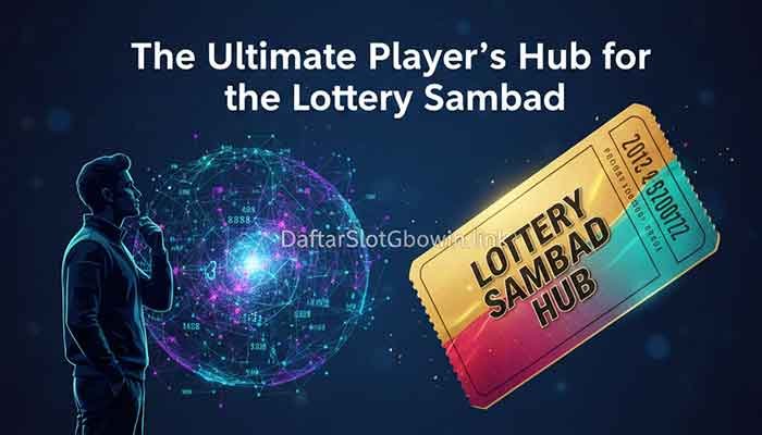 Lottery Sambad: The Ultimate Guide 2026 1 A man analyzing data points next to a large lottery ticket that says 'Lottery Sambad Hub'.